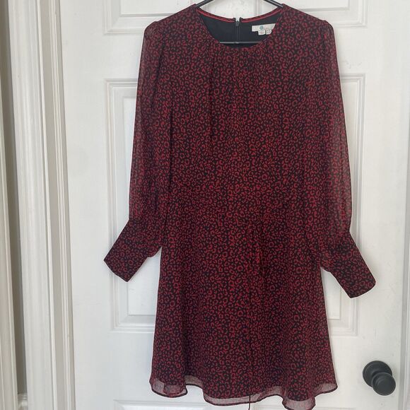 Boden Dress Poinsettia Blossom Leopard Print Size US 2P Red Black Sheer Lined - Picture 1 of 10